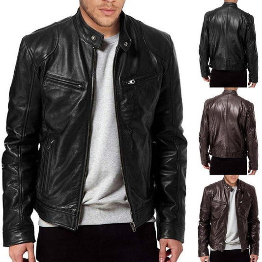Men's Zip Cardigan PU Leather Jacket