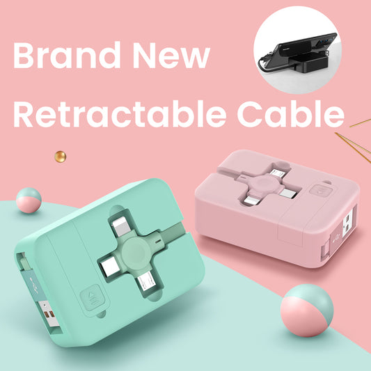 4 In 1 Retractable USB Cable Creative Macaron Type C Micro Cable  Phone Stand Charging Data Cable