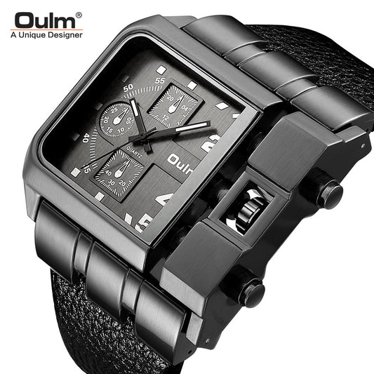 Oulm Large Dial Quartz Men's Watch Leisure Belt Men's Watch Personality Foreign Trade Square Factory Wholesale