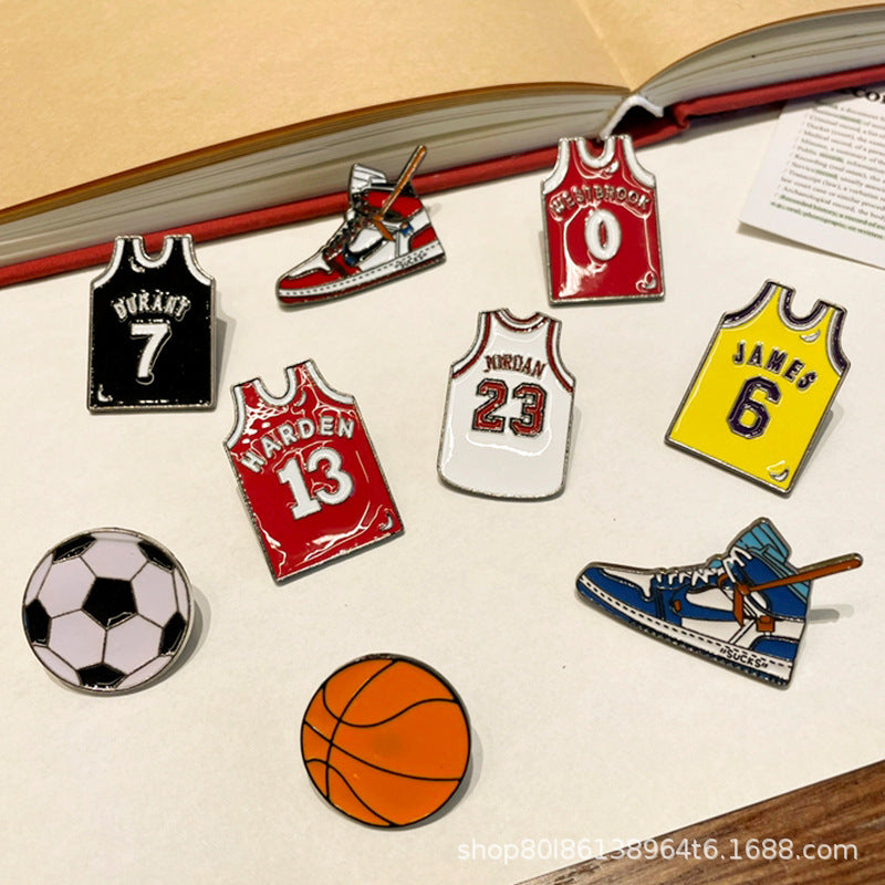 Digital Jersey Brooch NBA Basketball Star Kobe Jordan Metal Badge Men's Personality Clothing Bag Accessories Pin