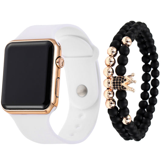 3 Pcs/set Men's Fashion Simple LED Silicone Electronic Watch + Bracelet Set Spot Wrist Watch